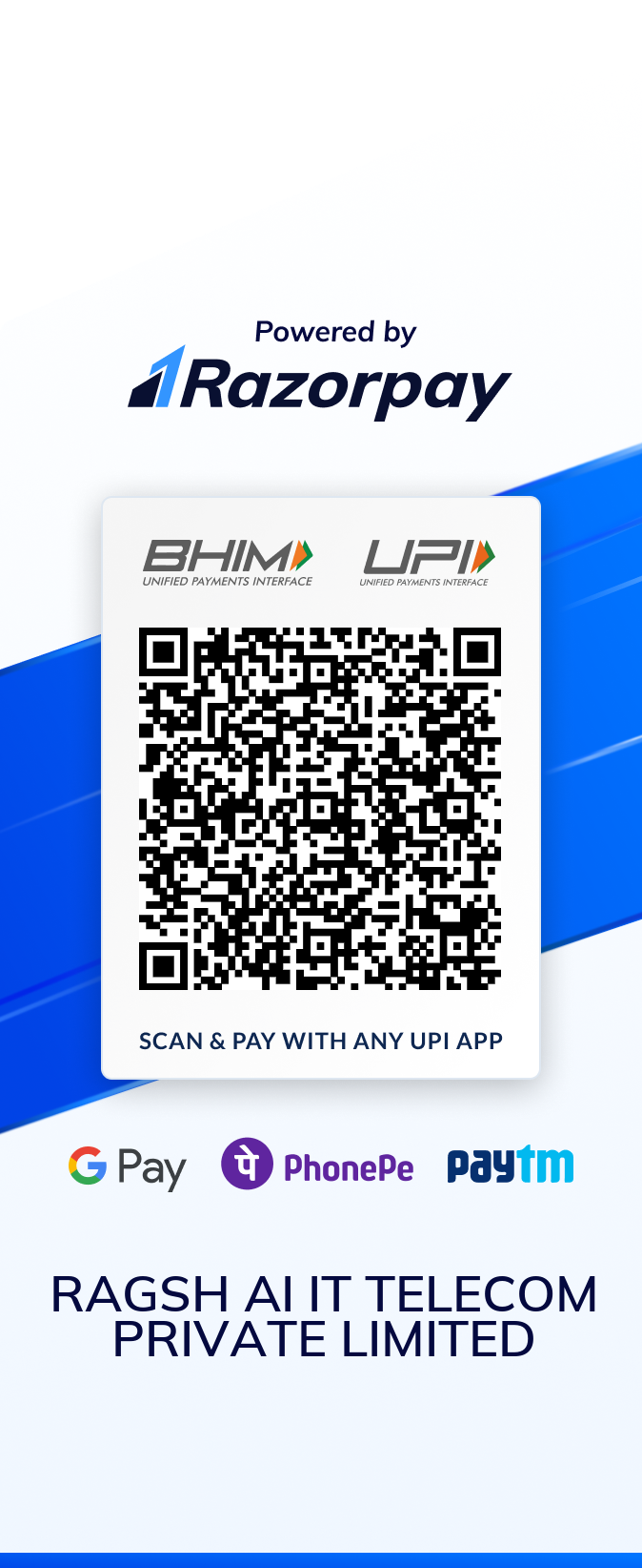 UPI QR code to pay RAGSH AI IT TELECOM PRIVATE LIMITED via Razorpay